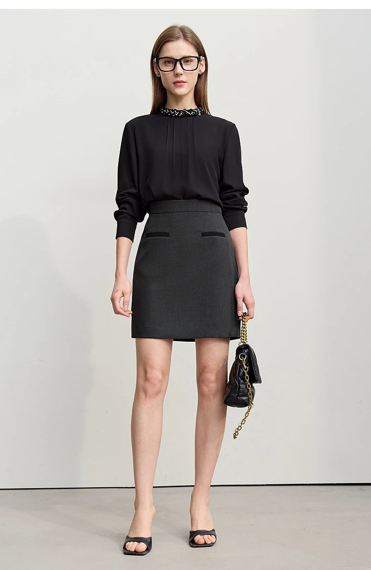 Mini Skirt 2026 Spring New Elegant Commuter Versatile Short Skirt A-Line Color-blocking Splicing Women's Clothing 12621021