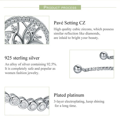 925 Sterling Silver Tree of Life CZ Tennis Bracelet Women Adjustable Bolo Bracelet Fine Jewelry SCB035
