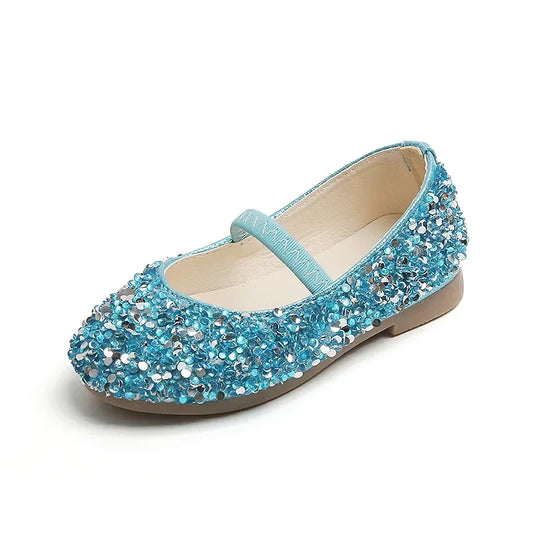 Children's 2025 new single shoe girls' fashion show sequined crystal shoes baby Baotou fashionable soft soled princess shoes