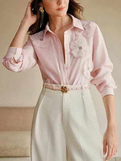 2025 New Long Sleeves Shirts for Women Summer Autumn 3D Flower Chic Blouse Tops for Women Office Business Casual Work