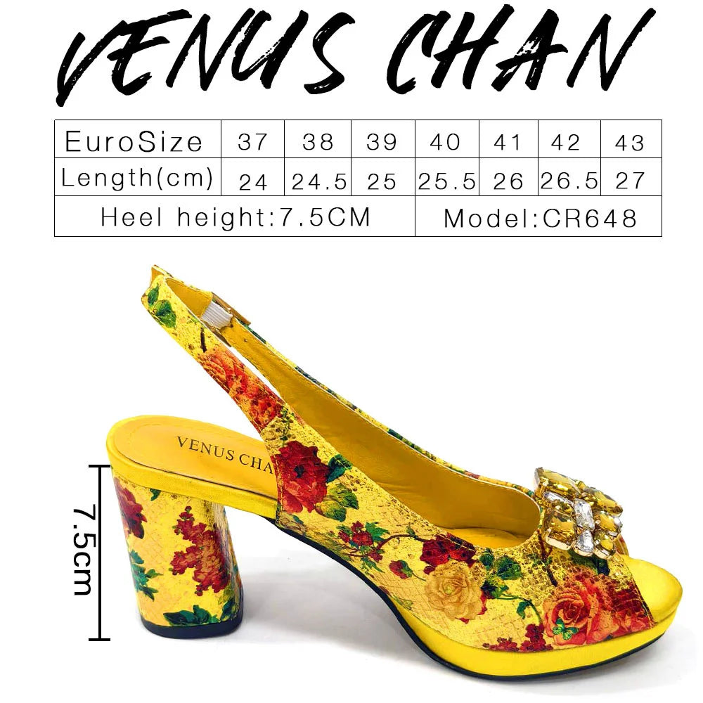 Italian Sandals and Bags Matching Set 2024 Women Heel Party for Gold Colour Wedding Bigger Size Thick Heel Shoes