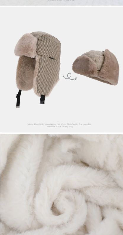 Bomber Hat Plaid Russian Caps Thick Warm Autumn Winter Hat Men Women Ski Trapper Earflap Cap Male Female Russian Fur Hat