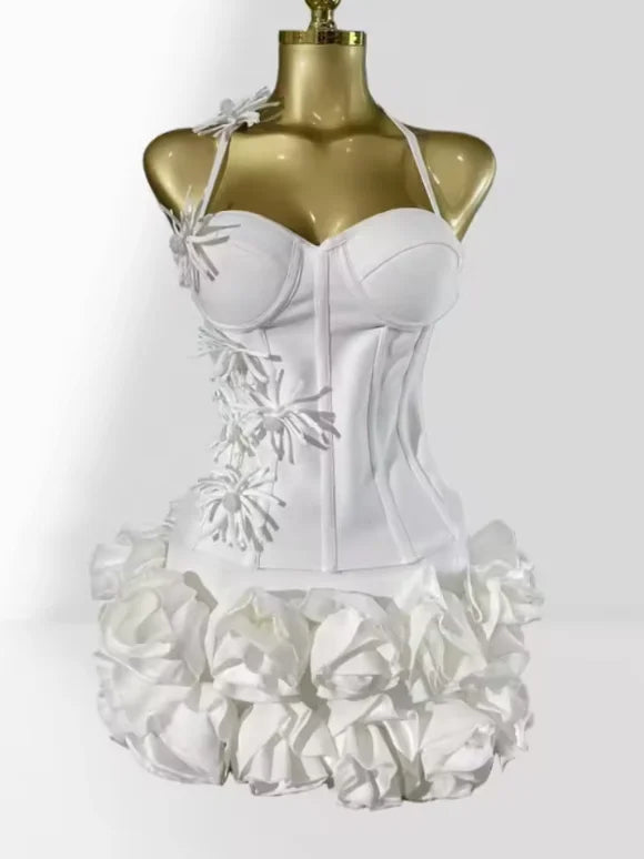 Halter Sleeveless Style Corset Mini Dress with Unique Embellishments for a Special Night Out Evening Gown
