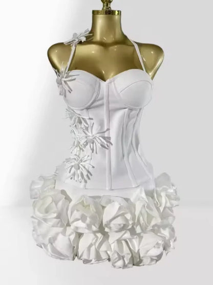 Halter Sleeveless Style Corset Mini Dress with Unique Embellishments for a Special Night Out Evening Gown