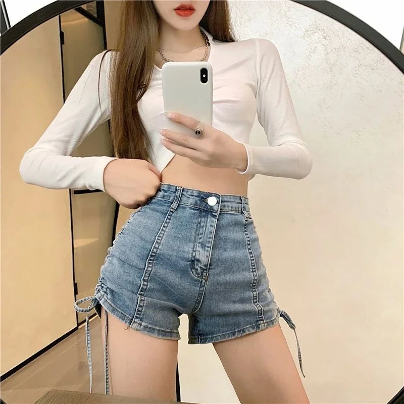 Summer Coquette Strappy Short Jean Pants Woman Harajuku Fashion Stretchy Cheap Outdoor Design XL New In Denim Shorts for Women