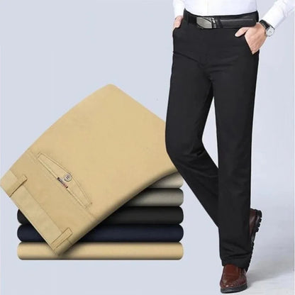 Men's Spring Autumn 100% Cotton Middle-aged Business Trousers Straight Slacks High Waist Dad's Thin Thick Casual Male Suit Pants