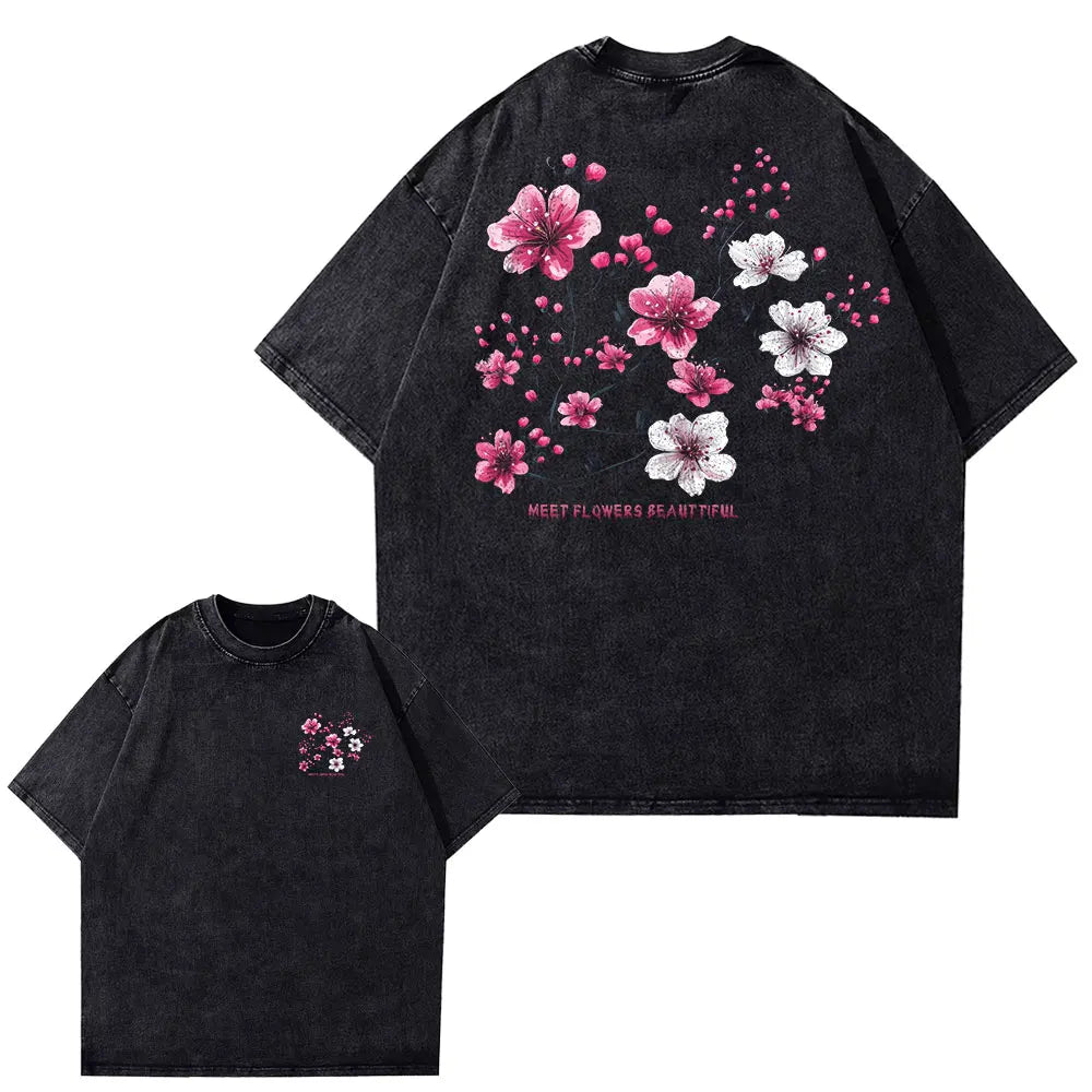 Anime Pain Printed T Shirt Men Retro Washed 100% Cotton Tops Tees Harajuku Tshirt 2023 Streetwear Hip Hop Male T-shirts
