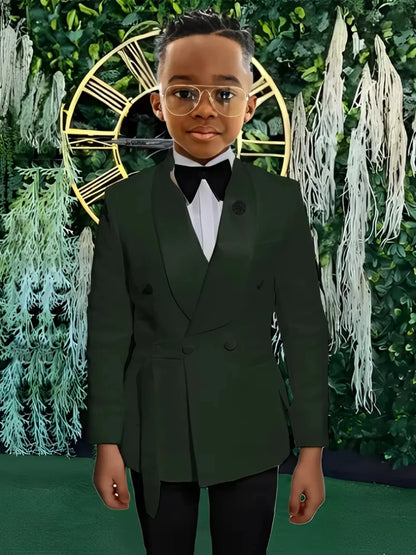 High Quality Boys Shawl Lapel Suits 2 PiecesJacket Pants For Stage Performance Double Breasted Kids Suit Set Wedding Guest Wear
