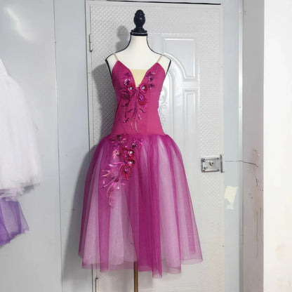 Long Ballet Tutu Skirts Flower Lace Dress Performance Costumes Princess Dance Practice Romantic Dress