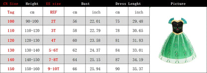 Girls Princess Anna Dress Birthday Party Dresses Halloween Disguise Cosplay Costume Fancy Green Dress Up Fantasia Anna Costumes