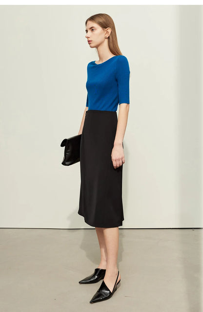 Minimalism Women Skirts 2024 Spring New Asymmetric Lap Piece A-line Solid Trendy Commuter Mid-Calf Skirt For Lady 12421040