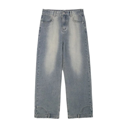 Vintage American Retro Reverse Side Turned Denim Jeans Men Women Couple Straight Wide Leg Baggy Drag Pants Trendy