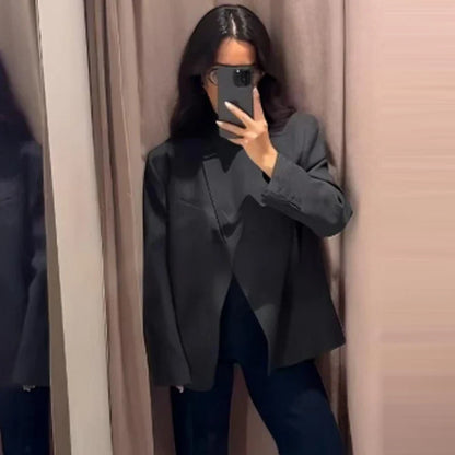 Woman 2025 Asymmetric Dark Grey Blazer Woman Autumn Women's Blazer Crop Long Sleeve Fitted Jacket Korean Popular Outerwears