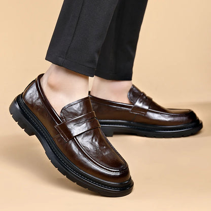 Thick Bottom Leather Shoes Handmade Loafers for Men High Quality Dress Shoes Male Social Masculino Business Botas Para Hombre