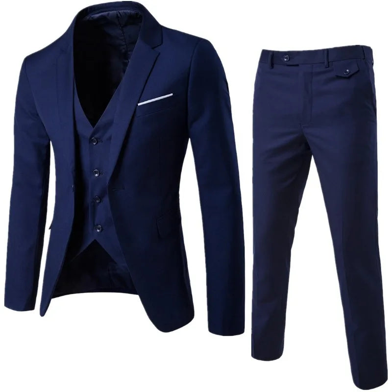 Mens Black Slim-Fit Suit Pants Business Casual Formal Trousers