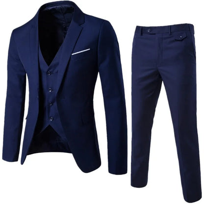 Mens Black Slim-Fit Suit Pants Business Casual Formal Trousers