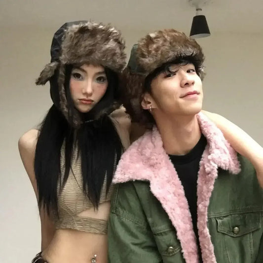 1PC Winter Trapper Aviator Trooper Earflap Hat Warm Waterproof Disco Ski Hat Bomber Cap Fleece Thicken Warm Ear Protectors Hats