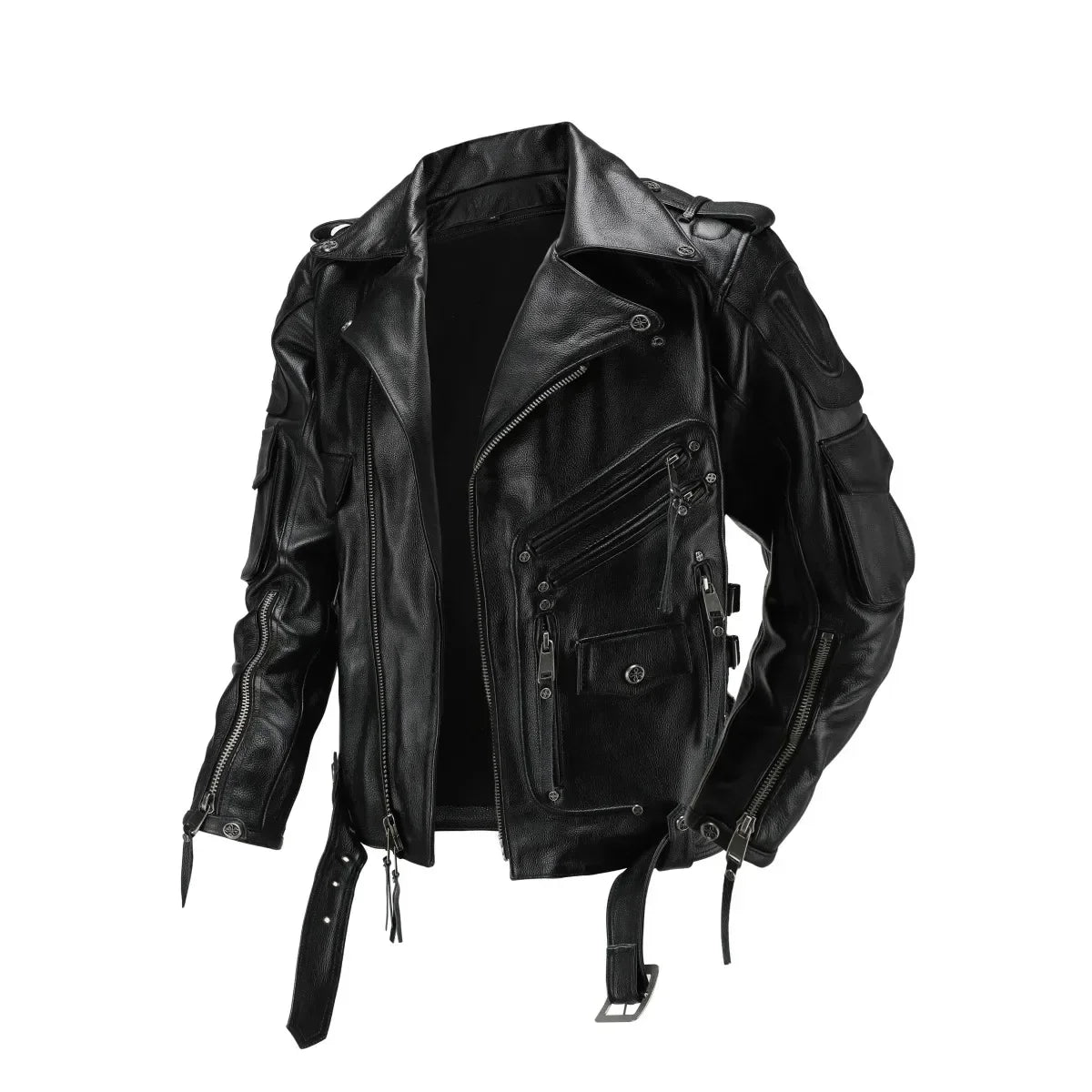 Men's Natural Leather Motorcycle Jacket Top Layer Causal Vintage Retro Moto Suit Leather Coat  Dropshipping Factory