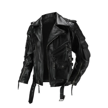 Men's Natural Leather Motorcycle Jacket Top Layer Causal Vintage Retro Moto Suit Leather Coat  Dropshipping Factory
