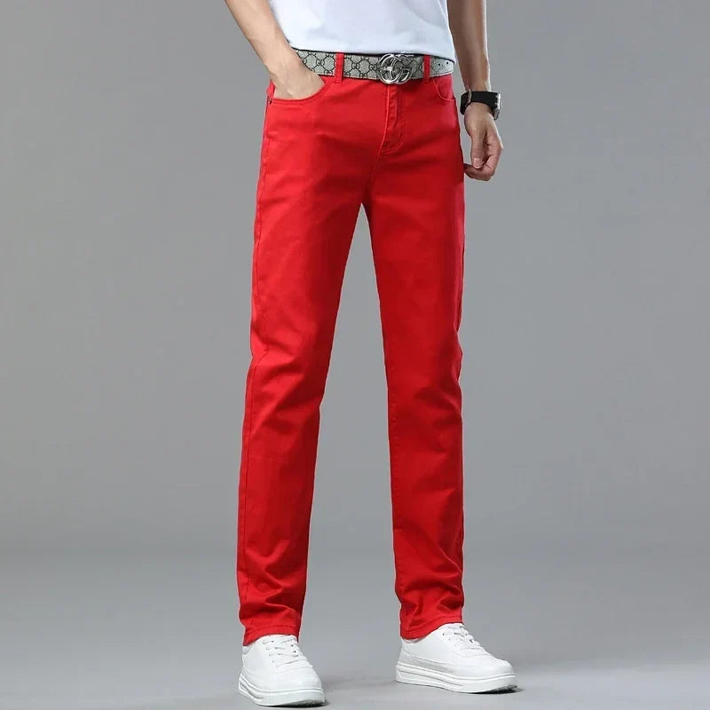 Men's Slim Fit Pants Casual Colorful 2025 Spring New Straight Trousers Men Cotton Stretch Fashion Pants Red Yellow Pink Blue