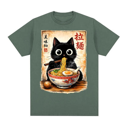 Kawaii Ramen Cat Retro Japanese N..Essential T-shirt Men Women Clothing Fashion Cotton T Shirt Oversized Short Sleeves Tee Shirt