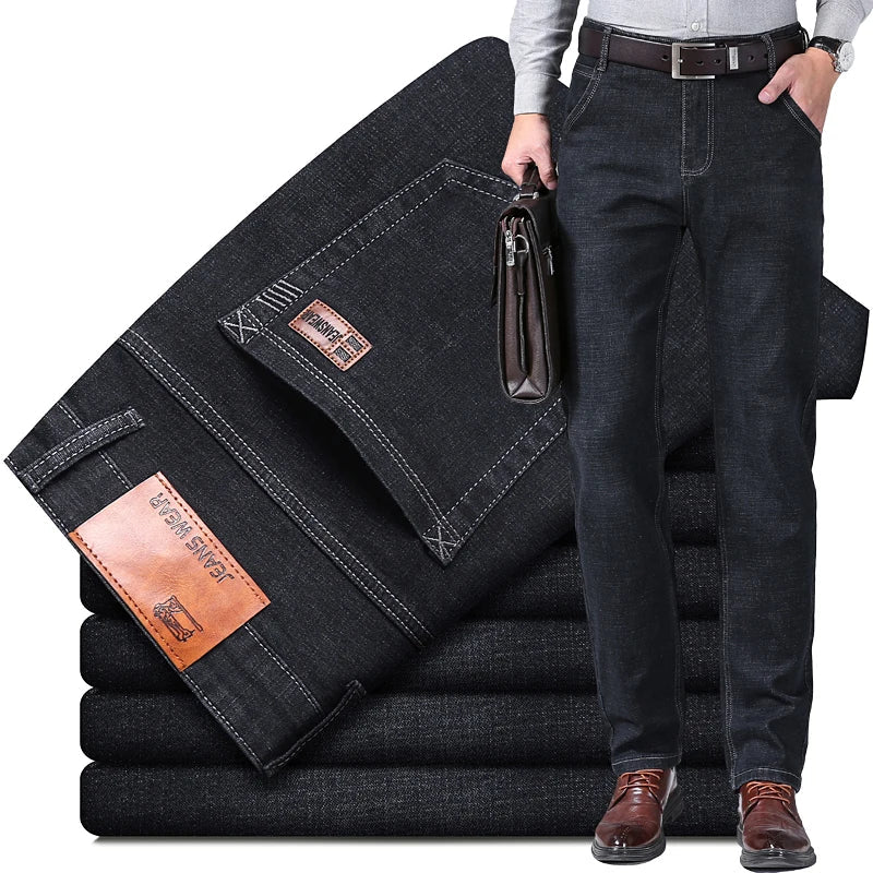 New Men's Fashion  Business Casual Stretch Slim Jeans Classic Trousers Denim Pants Male Black Blue