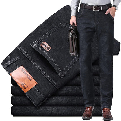New Men's Fashion  Business Casual Stretch Slim Jeans Classic Trousers Denim Pants Male Black Blue