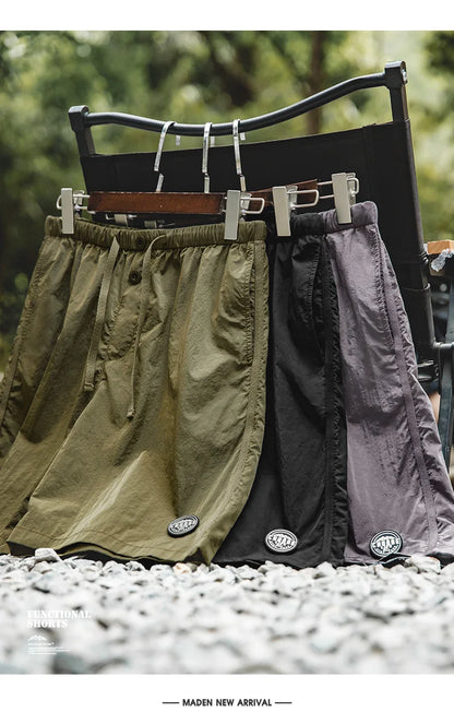 Outdoor Men's Quick-Dry Shorts Lightweight Casual Elastic Waist Drawstring Shorts Loose Fit Running Contrast Summer Shorts