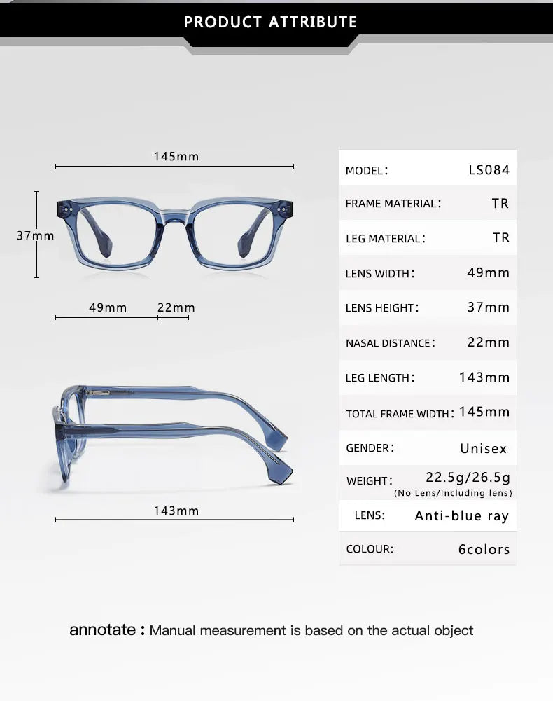 Personalized Fashion New Geometric Square Design Men's Anti-blue Light Reading Glasses Can Be Customized Prescription