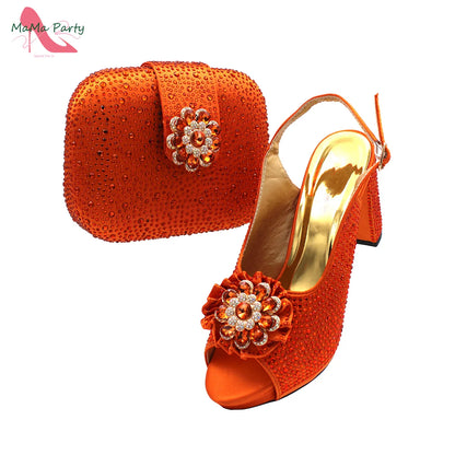 African Mature Women Shoes and Bag to Match in Teal Color Comfortable Heels with Platform for Garden Party