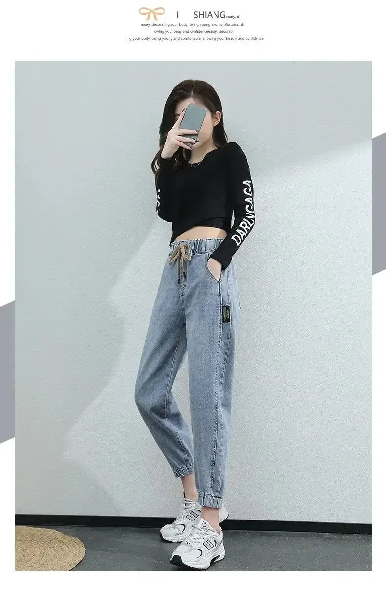 Cargo Jeans Women 2024 Spring and Autumn Korean Version of High Waist Pants Loose Slimming Straight Leg Bundle Haren Pants Tide