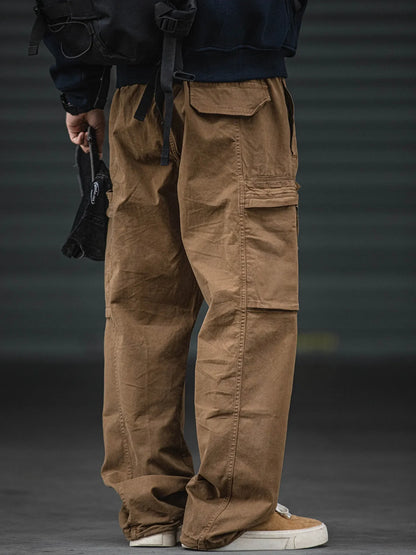 Oversized Baggy Vintage Washed Cargo Pants Men Loose Fit Multi Pocket Straight Leg Retro American Style Streetwear Utility Pants