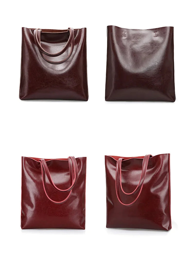2024 Office Hand Shoulder Bags For Women Tote Cow Leather Bag Ladies Genuine Leather Handbags Big Women Bag Large Vintage Female