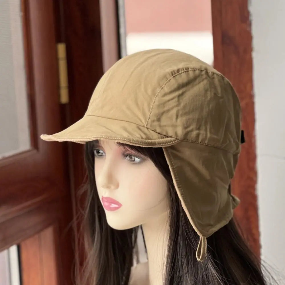 Japanese Retro Bomber Hat Solid Color Windproof Velvet Pilot Hat Ear Protection Lei Feng Hat Keep Warm