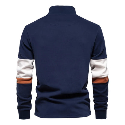 Mens Mock Neck Quarter Zip Sweatshirts Patchwork  Fashion Pullover Cotton-blend Sweatshirt for Men