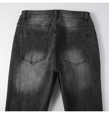 Men's Boot Cut Denim Jeans Gray Black High-Quality Cotton Pants Classic Slim Stretch Flared Trousers