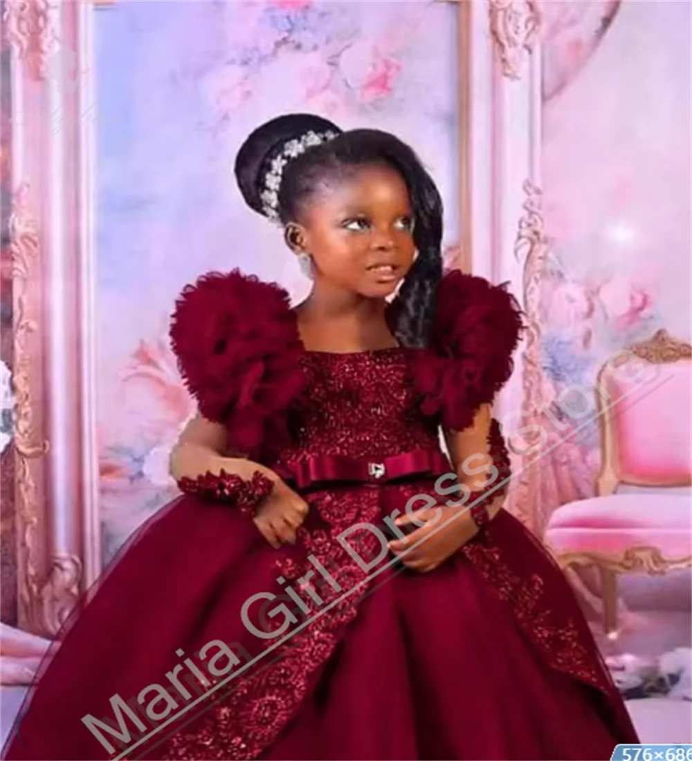Customized Pink Little Baby Girls Wedding Party Dresses Lace Appliqued Flower Girl Dresses Beauty pageant Dress For Photo Shoot