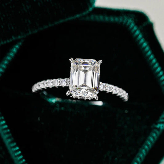 1ct 2ct 3ct Emerald Cut Moissanite Rings for Women 925 Sterling Silver Lab Diamond Wedding Engagement Ring Gemstone Band