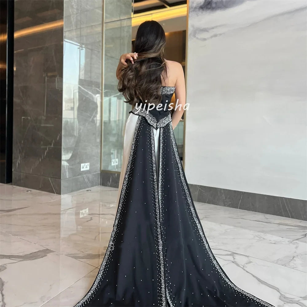 Customized Intricate Sparkle Pleat Beading Sequined Straight Strapless Long Dresses Bespoke Occasion Dresses Sizes Available