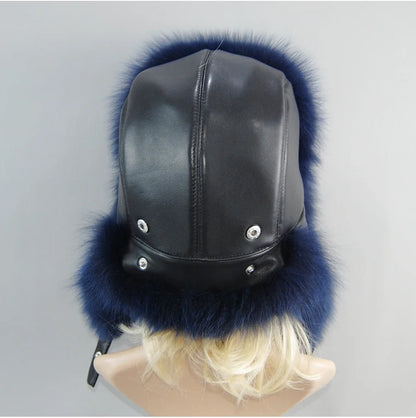 100% Real Fox Fur Hat Women's Russian Ushanka Aviator Trapper Snow Skiing Hat Caps Earflap Winter Raccoon Fur Bomber Hat