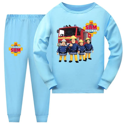 Anime Fireman Sam Clothes Kids Fire Fighting Pajama Sets Baby Girls Homewear Toddler Boys Nightwear Children Long Sleeve Pijamas