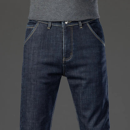 Winter Warm Fleece Jeans Men's Thick Thermal Casual Straight Denim Pants Male Business Work Stretch Trousers New Clothing