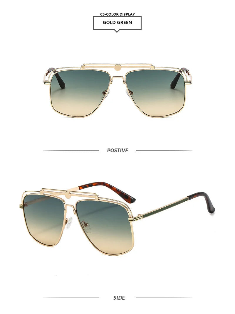 Big Metal Frame Gradient Sunglasses UV400 Protection Classic Sun Glasses Driving Oversized Square Sunglasses for Women & Men