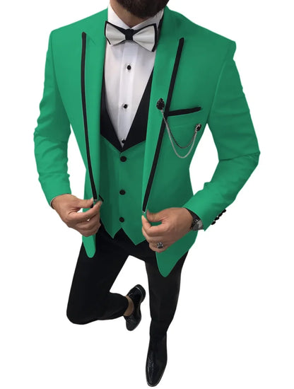 Men Suits Slim Fit One Button Casual Business Groomsmen Brown Peak Lapel Tuxedos For Formal Wedding (Blazer+Pants+Vest)
