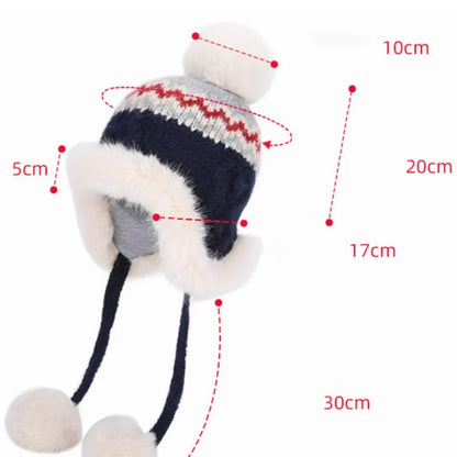 New Thick Warm Women Winter Hat Skullies Beanies Knitted Fur Hat Three Fur Ball Beanie Hat Female Earflap Cap Russian Hat