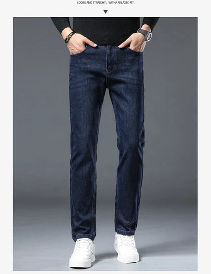 New Men's Comfortable Soft Business Fashion Straight Casual Denim Trousers Male Brand Clothing Light Luxury Stretch Slim Jeans