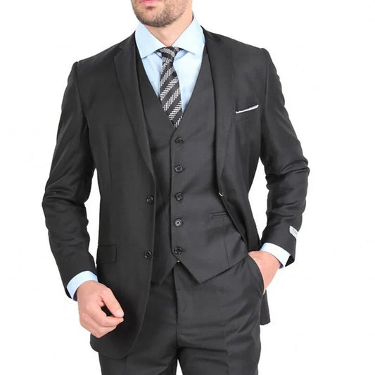 Black Business Party Men Suits New Notched Lapel Custom Made Three Piece Formal Wedding Groom Tuxedos (Jacket+Pants+Vest)