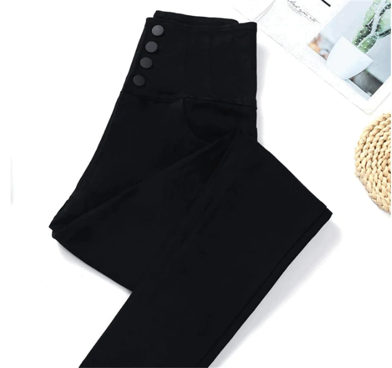 Button Fly Jeans High Waist Front for Women Tummy Control Stretch Denim Black Petite XS - 4XL Dress Pants With Pocket
