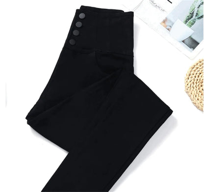 Button Fly Jeans High Waist Front for Women Tummy Control Stretch Denim Black Petite XS - 4XL Dress Pants With Pocket