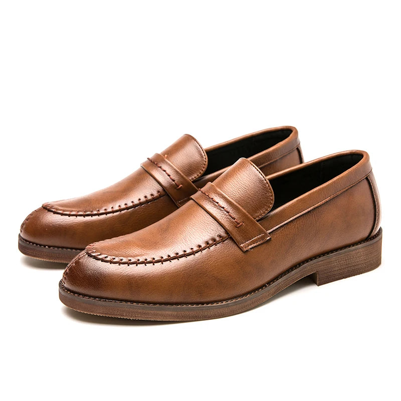 Men's Loafers Business Dress Leather Shoes Men's Brand Brown Oxford Shoes High Quality Soft Flat Casual Shoes mocassin homme